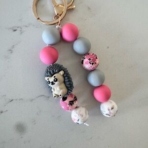 Adorable Pink and Gray Hedgehog Keychain